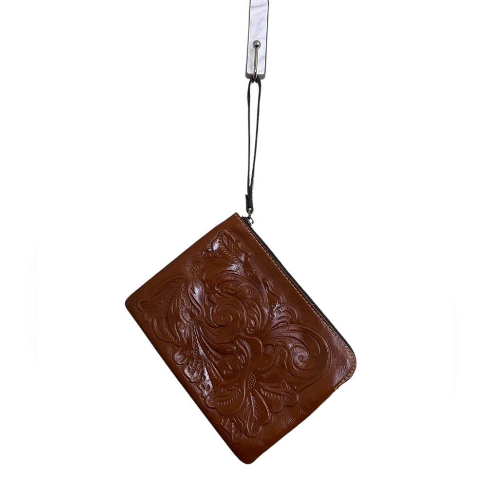 Patricia Nash Embossed Brown‎ Leather Wristlet purse